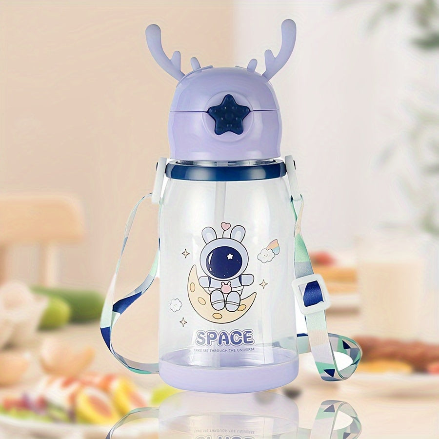 Kids Water Bottle 600ml Antler-Shaped with Straw Sturdy Eco-Friendly for Boys Girls