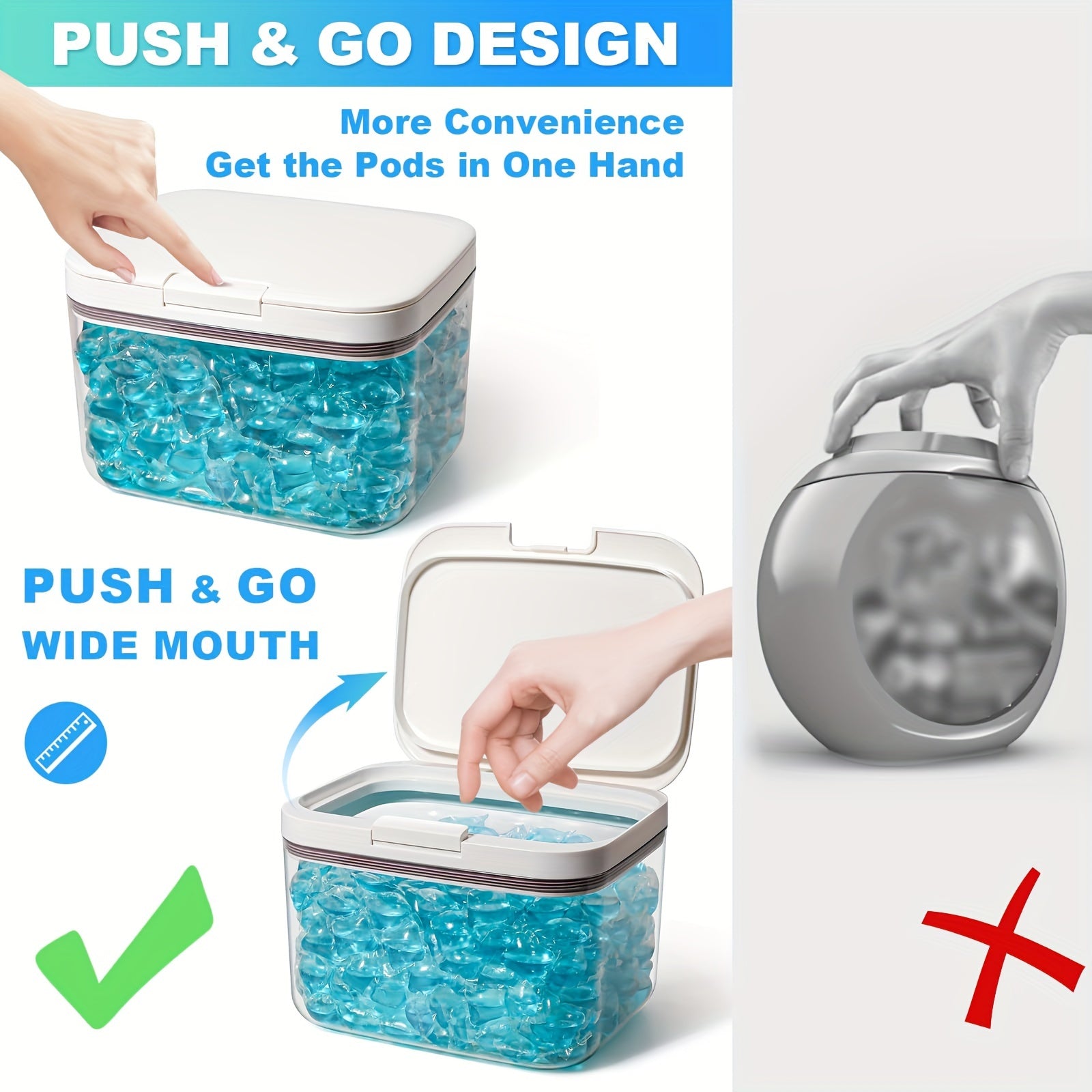 Laundry Pod Dispenser Container with Leakproof Design and Measuring Cup