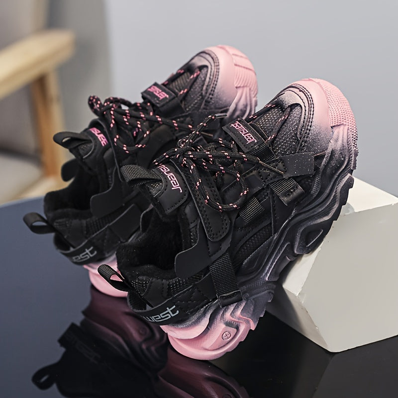 Kids Casual Winter Shoes with Fleece Lining Microfiber Synthetic Leather Mid Top for Boys and Girls