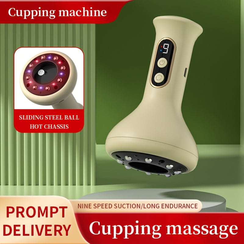 Electric Cupping Machine with USB Rechargeable 9 Suction and Heat Settings Portable Deep Tissue Massage Device for Home Use