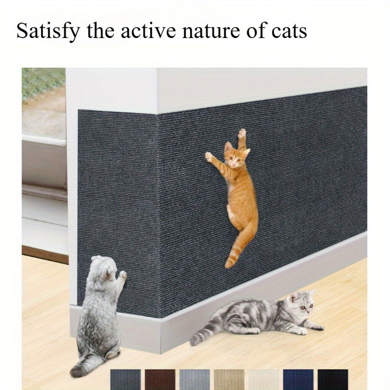 Настенный коврик для царапания кошек, изготовленный из прочного, безворсового полиэстера с самоклеящейся основой, подгоняемый под все породы.