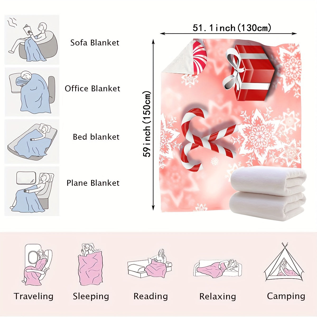 Soft Plush Christmas Throw Blanket for Sofa Bed Couch Living Room Office Camping 200-250g