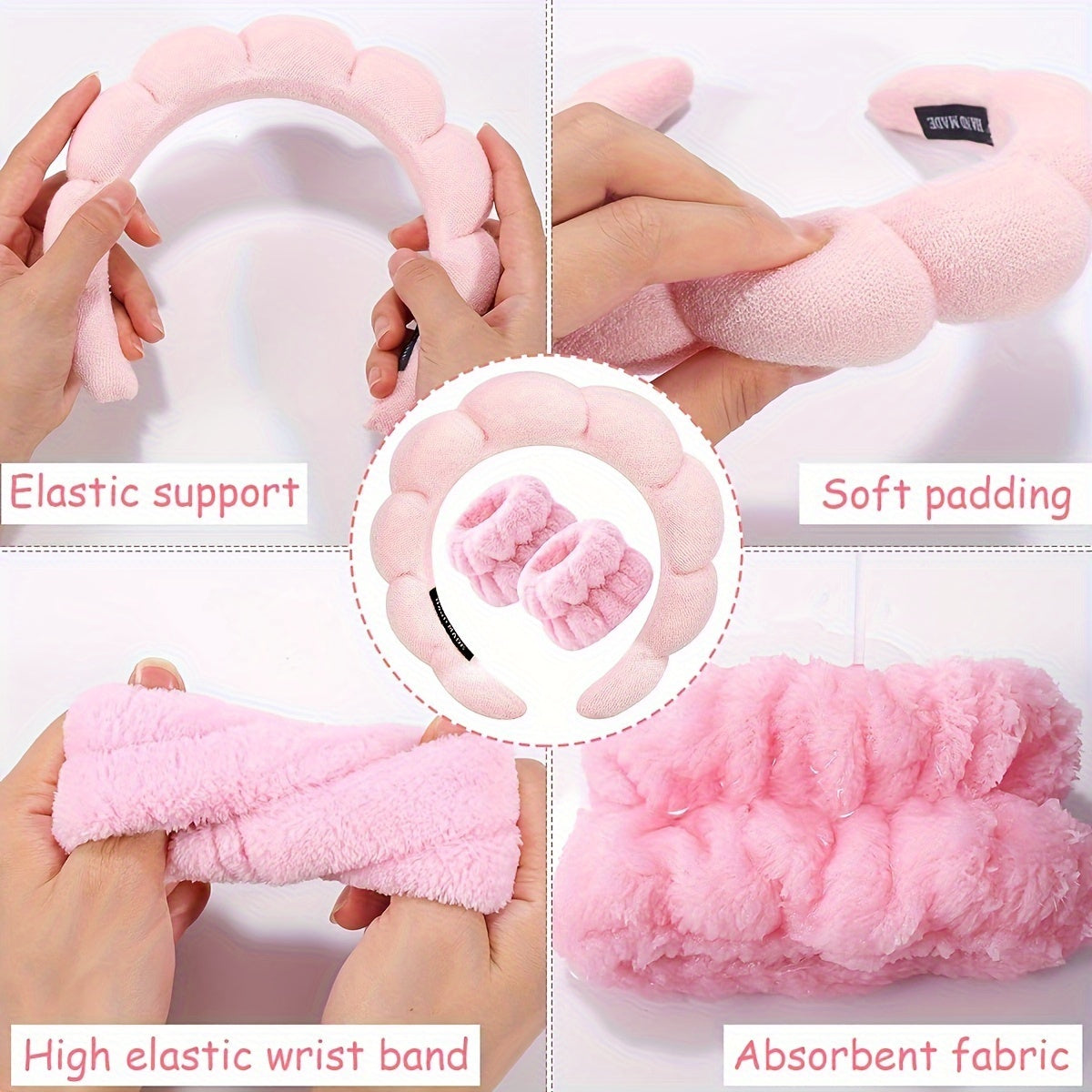 Women's Lycra Knit Headbands and Wristbands for Face Washing Makeup Skincare