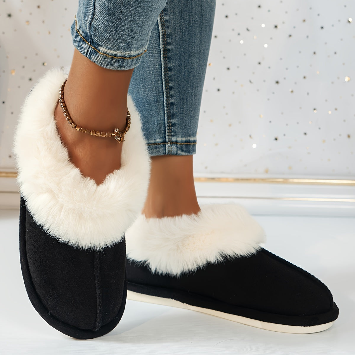 Women's Faux Fur Slippers Indoor Cozy Warm Non-Slip Boot Style