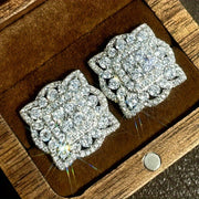 Women Zirconia Flower Earrings Sparkling Stones Wedding Engagement Banquet Jewelry