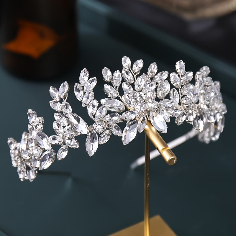 Bridal Headband Crystal Rhinestone Flower Wedding Hair Accessory for Women
