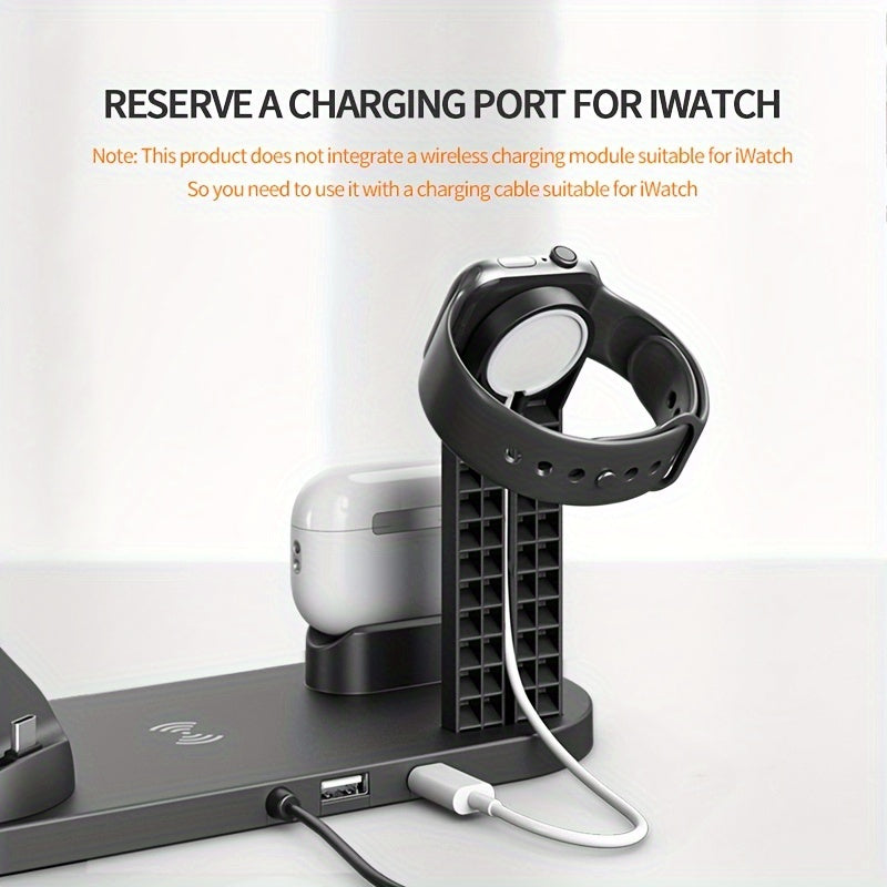 Wireless Charging Station 6-in-1 Fast Wireless Charger for iPhone, Samsung, Android, AirPods, Smartwatch