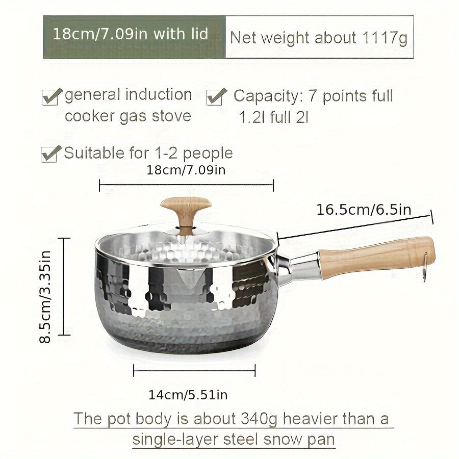 Small Stainless Steel Soup Pot 304 Brushed Finish Induction Compatible Wooden Handle