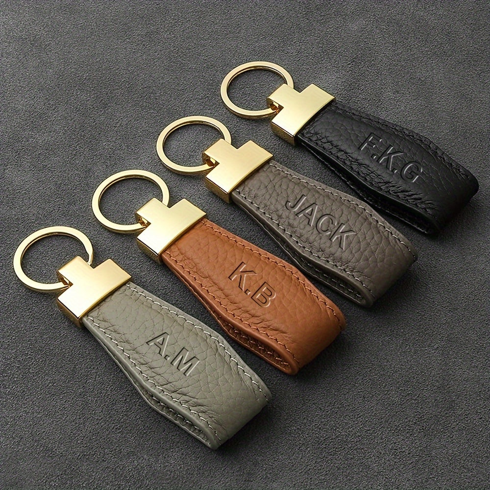Custom Engraved Initial Car Key Ring with Climbing Hook Microfiber Faux Leather Unisex Gift