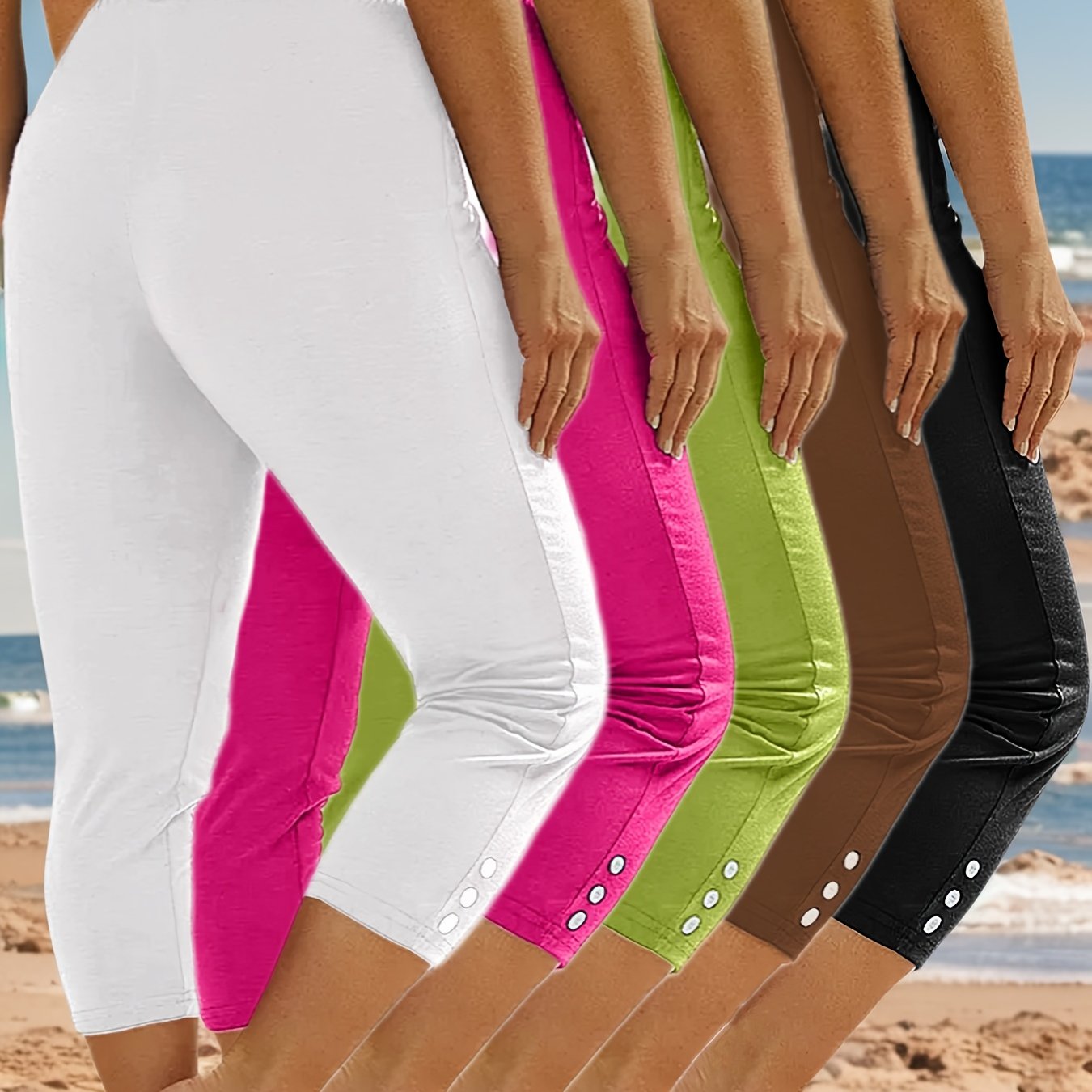 Ayollar uchun keng o'lchamli yuqori belli elastik Capri legginslar, 5 ta, qora yoga mashg'ulotlari uchun shimlar