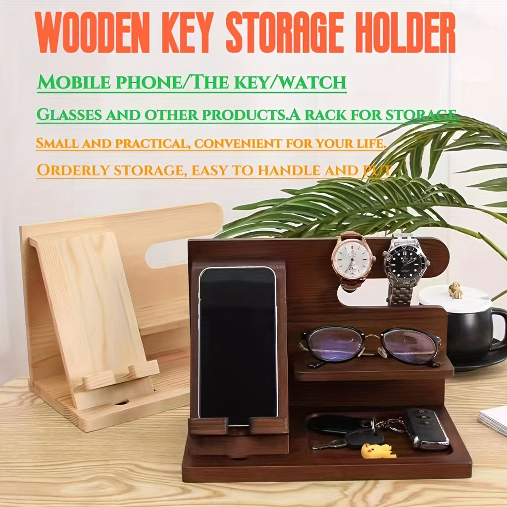Organizador de accesorios de madera para teléfono para iPhone y dispositivos, almacenamiento ligero para cajón de escritorio