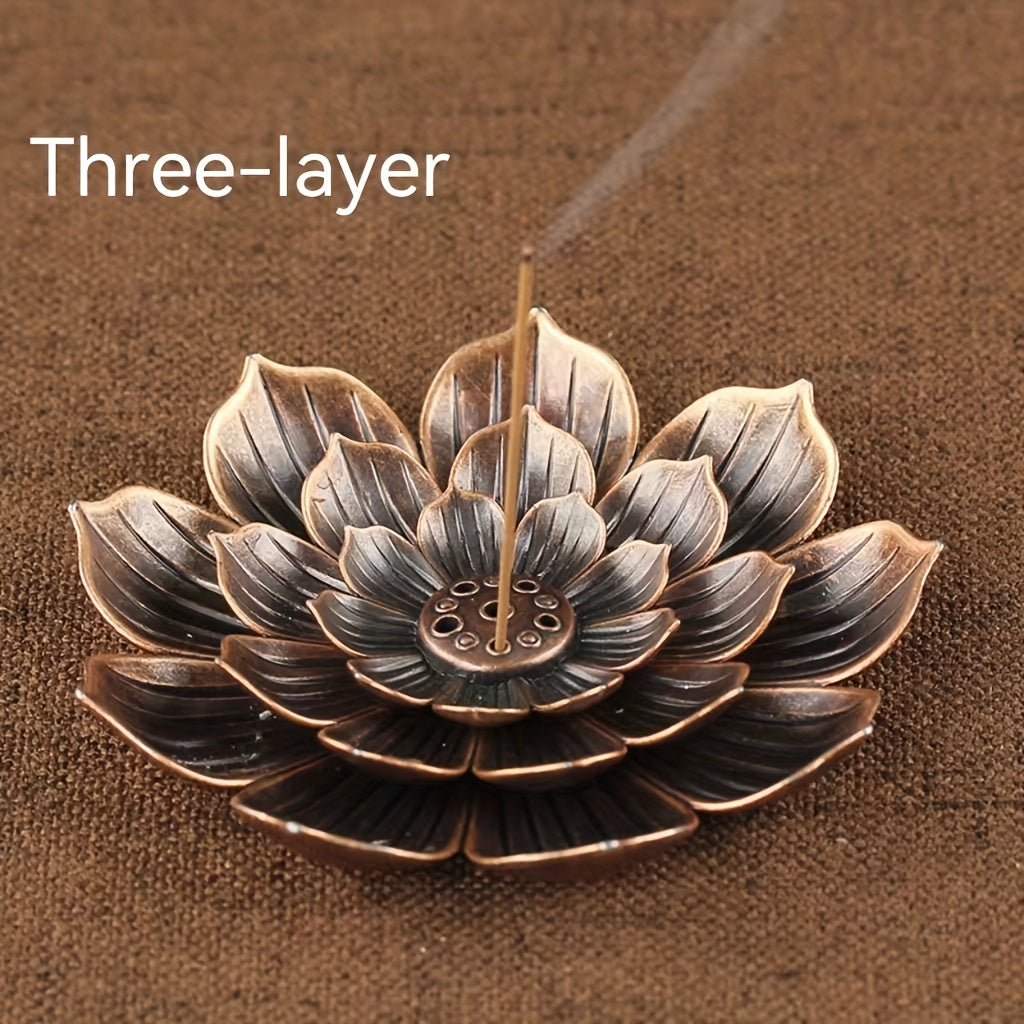Metal Lotus Flower Incense Holder 3-Tier Zen Burner for Aromatherapy and Meditation