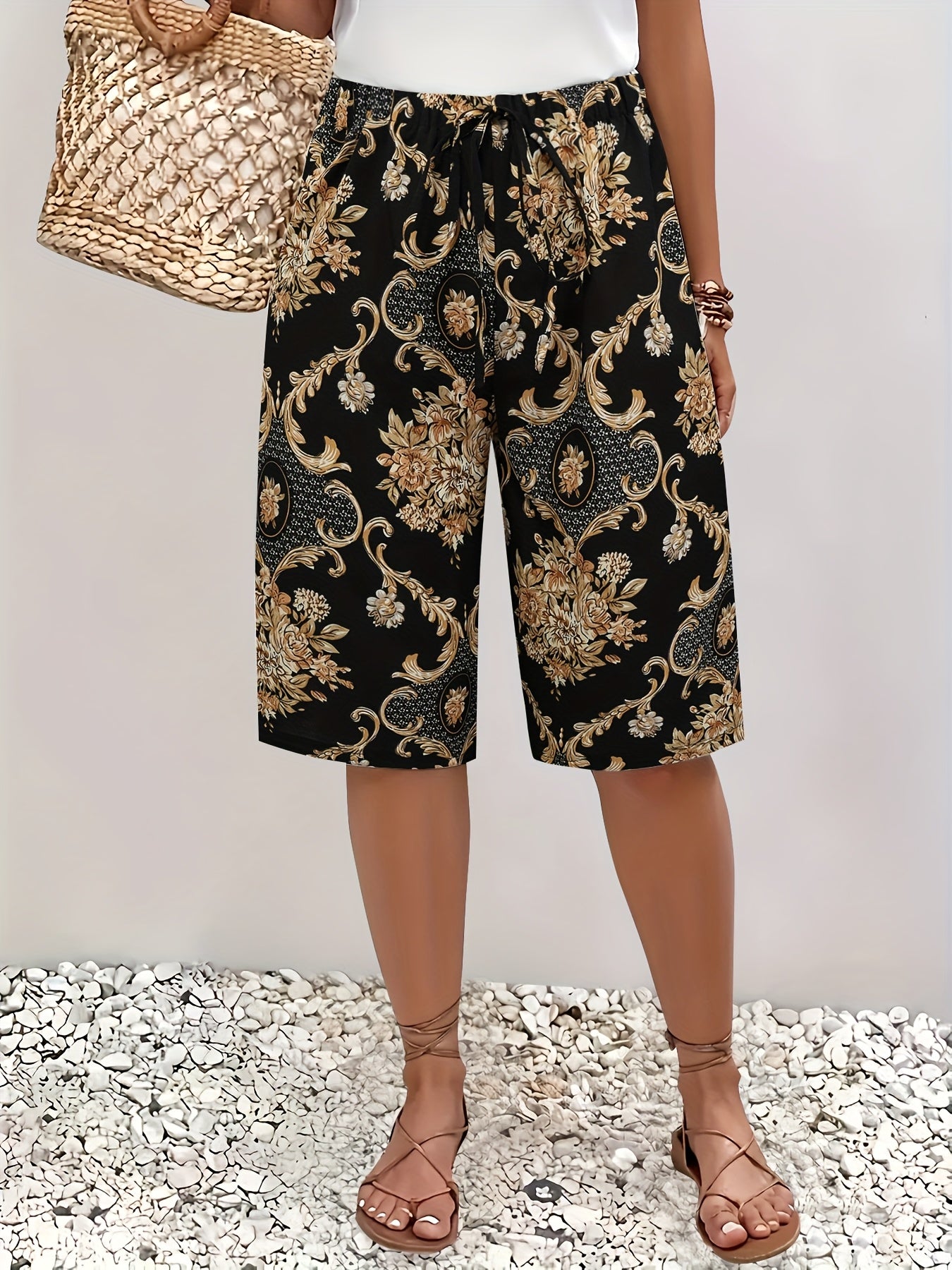 Брюки женские больших размеров с цветочным принтом, повседневные, легкие, летние, для отпуска