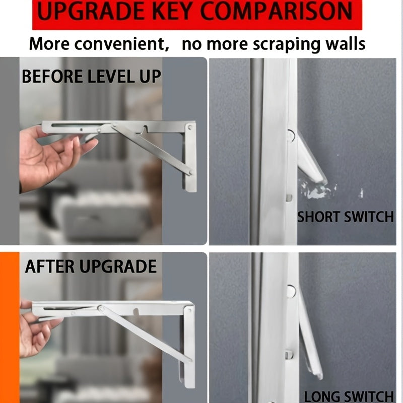 2pcs Heavy-Duty Stainless Steel Foldable L-Shaped Shelf Brackets for Space Saving