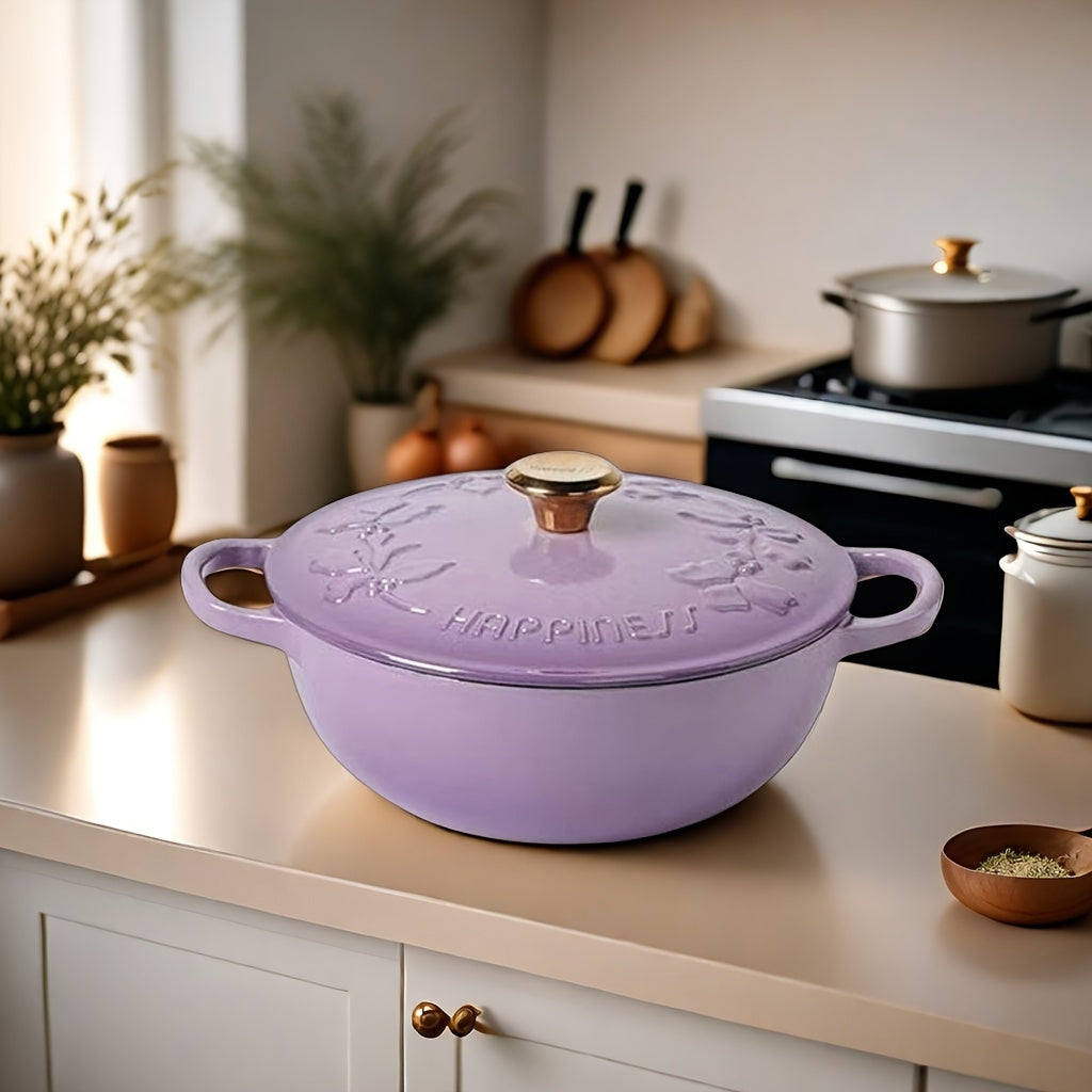 Enamel Cast Iron Dutch Oven 4 Qt Suitable for Electric Gas Induction Stoves