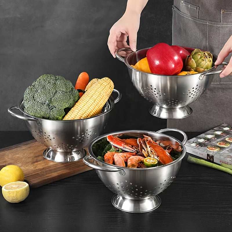 Stainless Steel Kitchen Colander with Handles for Washing and Draining Vegetables Fruits Pasta