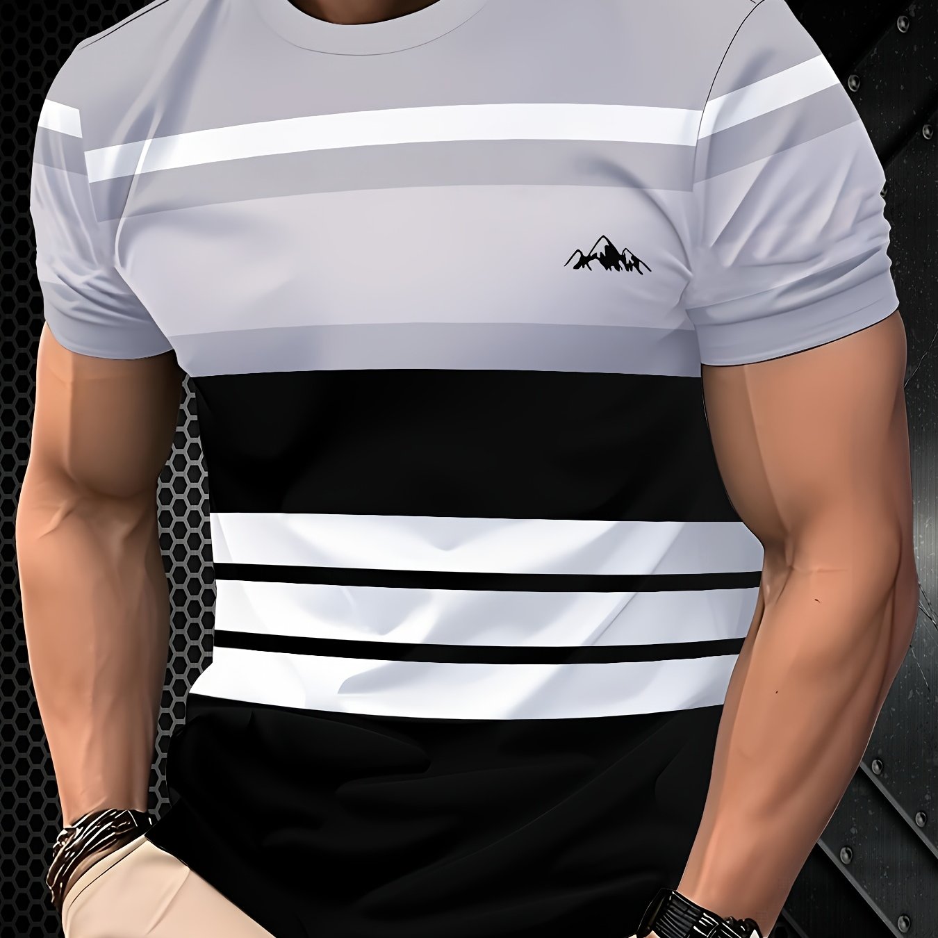 Men's Polyester Striped Crew Neck T-Shirt Regular Fit All-Season