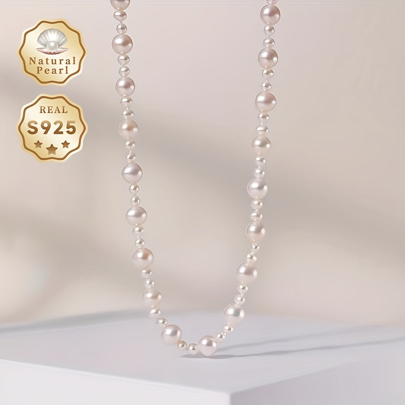 Long Chain Pearl Necklace for Women with Freshwater Pearls and Silver 80cm