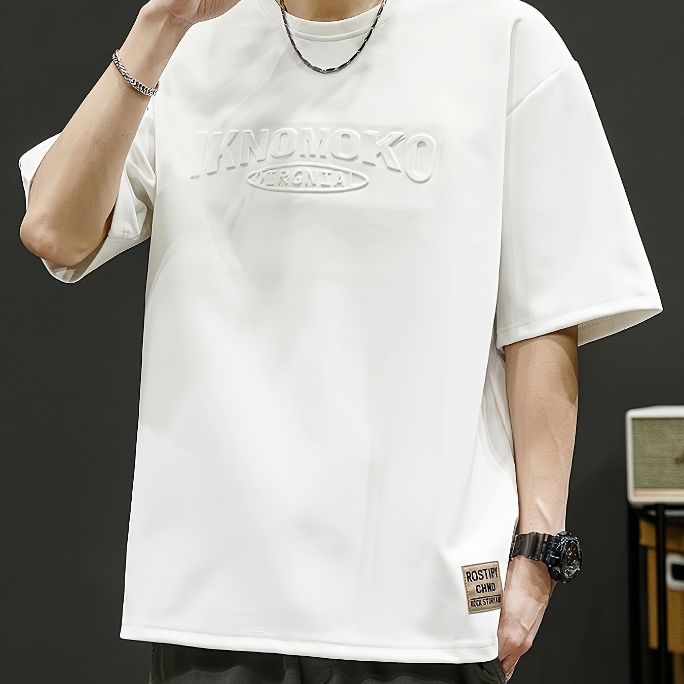 Camiseta de manga corta para hombre, transpirable, de poliéster, con patrón de letras, casual, para verano, ajuste cómodo