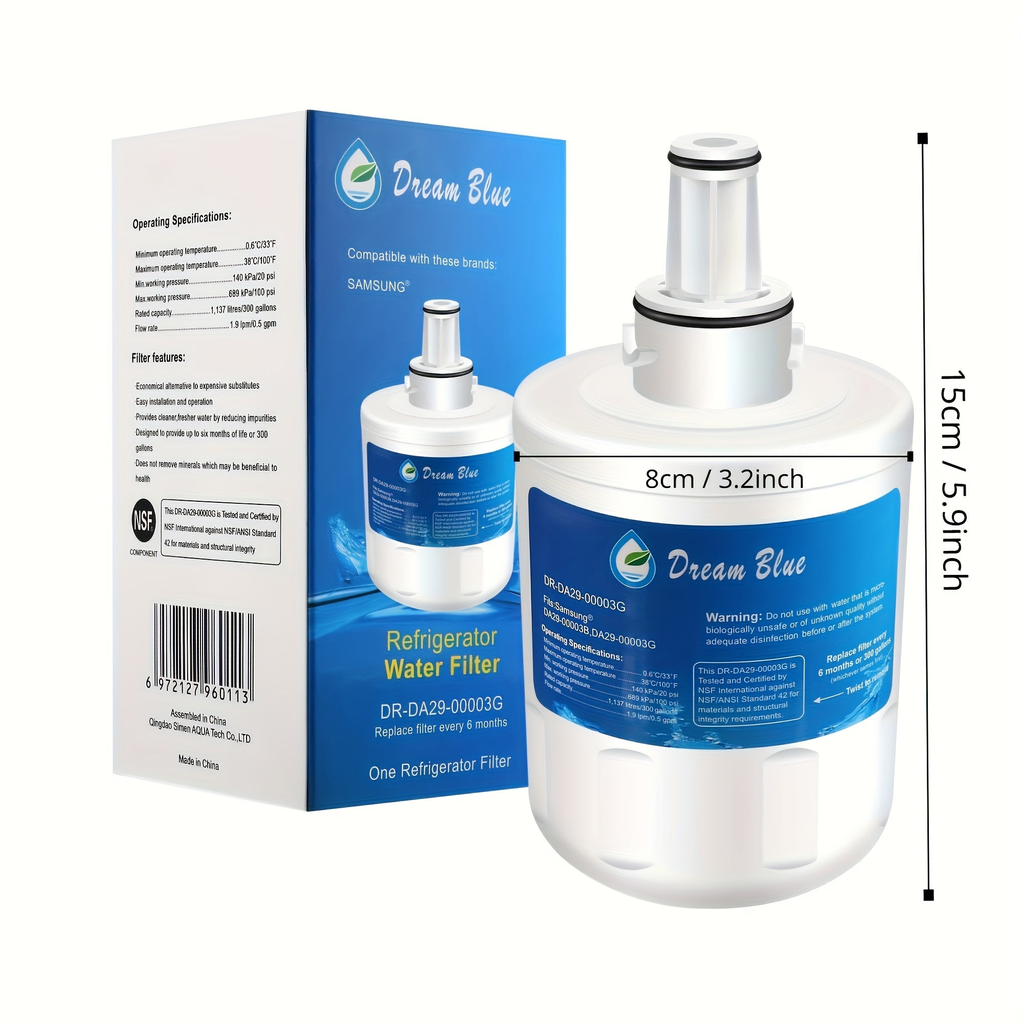 Refrigerator Water Filter Compatible with Samsung DA29-00003G B A RFG237AARS RS22HDHPNSR WSS-1