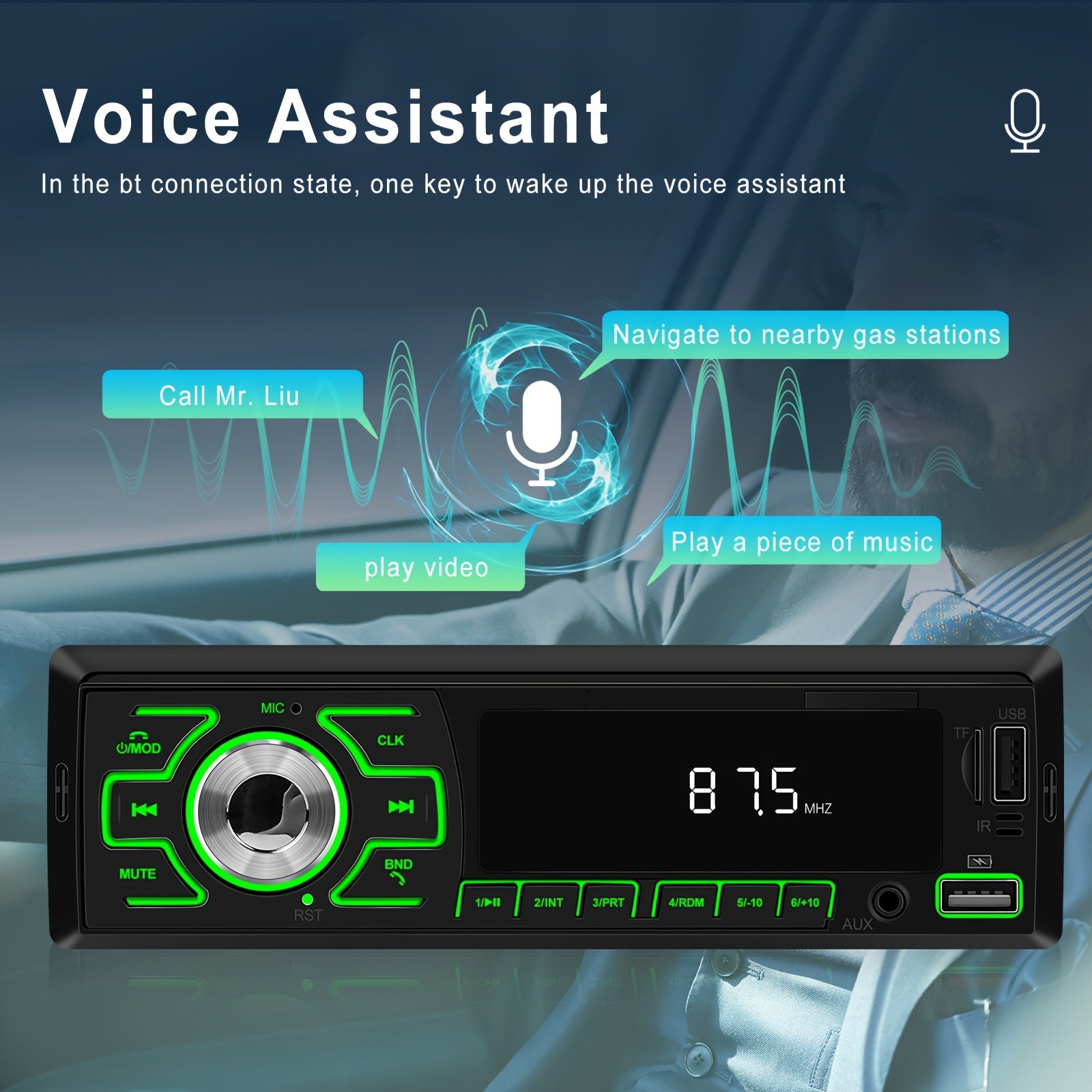 Автомобильное радио с дисплеем, MP3-плеер, USB, SD, AUX, яркая подсветка