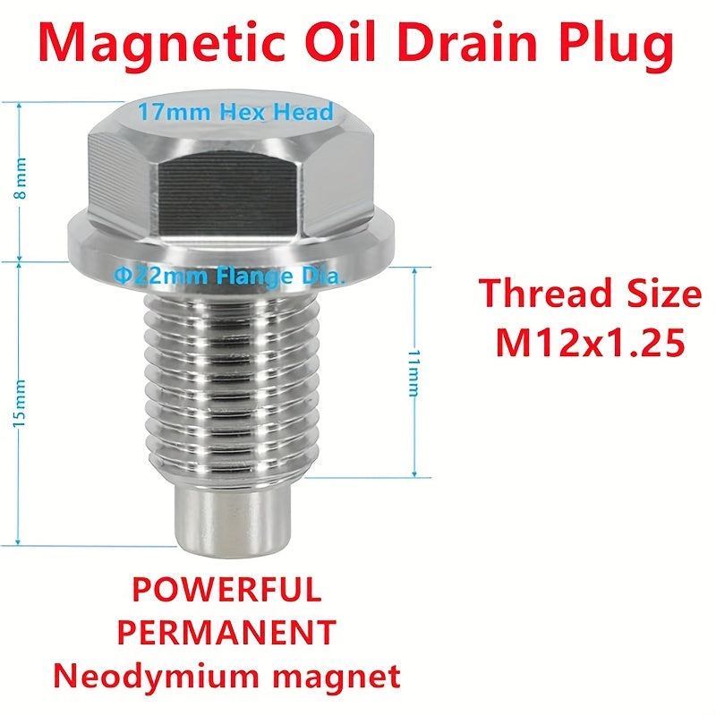 Magnetic Stainless Steel Oil Drain Plug with Red Copper Washer Gasket Replacement