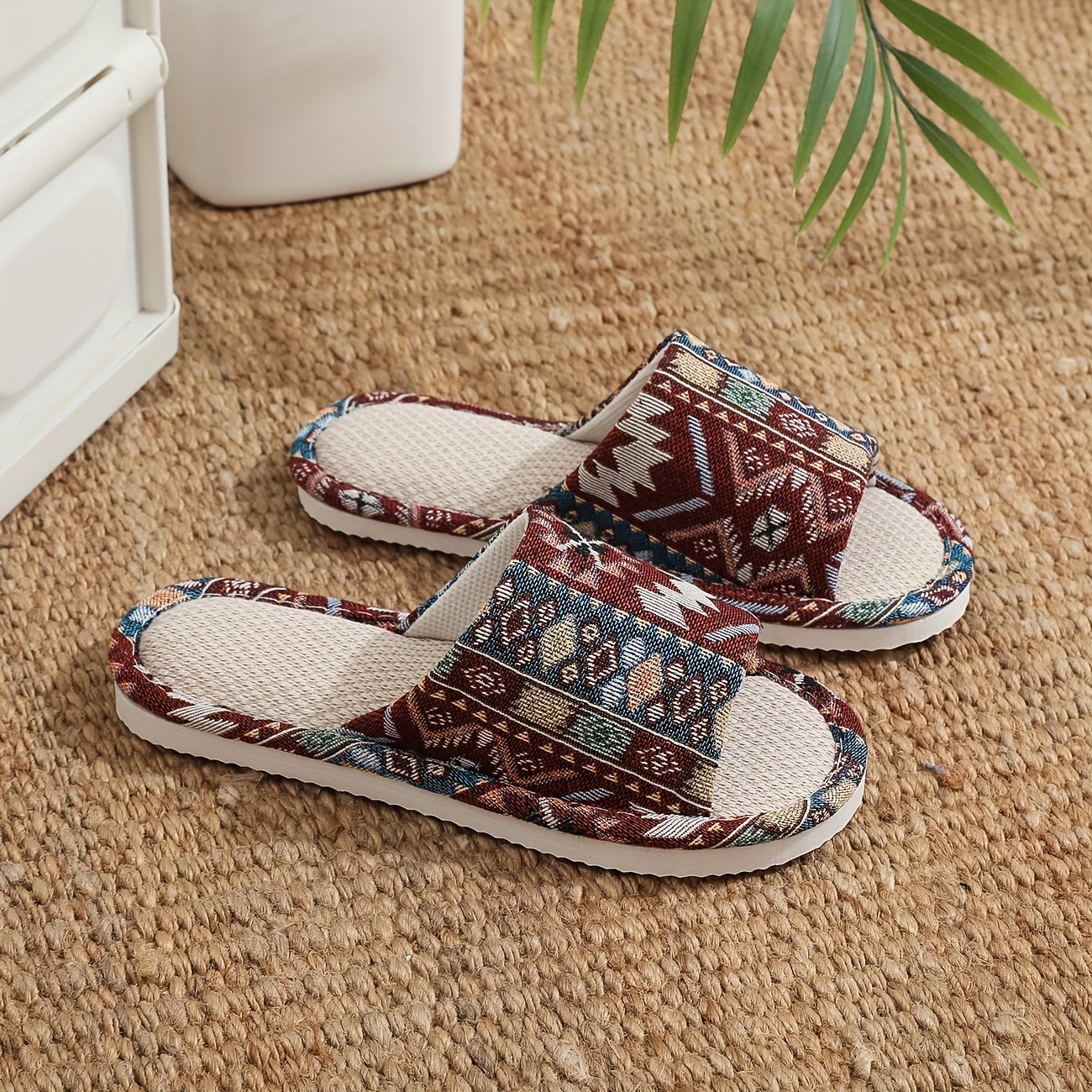 Unisex Linen Slippers Breathable Open-Toe Indoor Footwear with EVA Sole