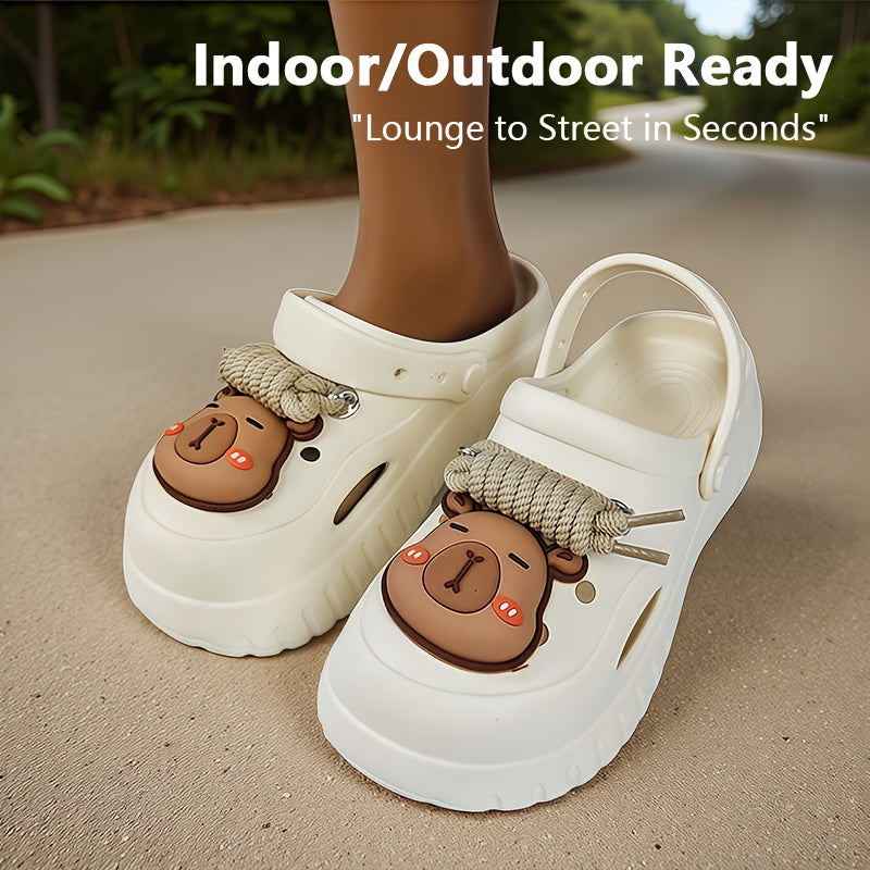 Women's EVA Clogs With Cartoon Capybara Pattern Slip-On Beach Shoes