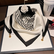 Black and White Striped Magnetic Polyester Scarf for Casual Wear Windproof Decorative