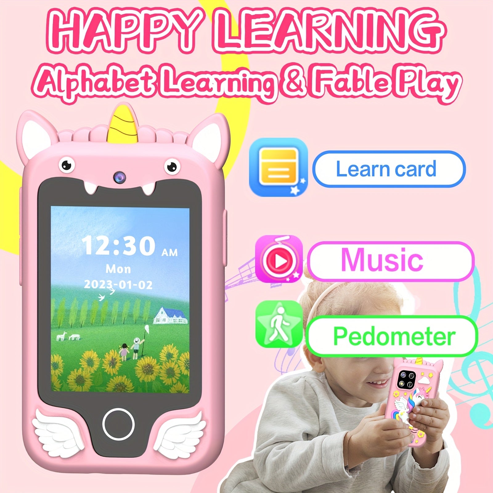 Educational Smart Toy Phone for Kids 3+ and 6+ with 8GB Memory Camera Music Video Recording