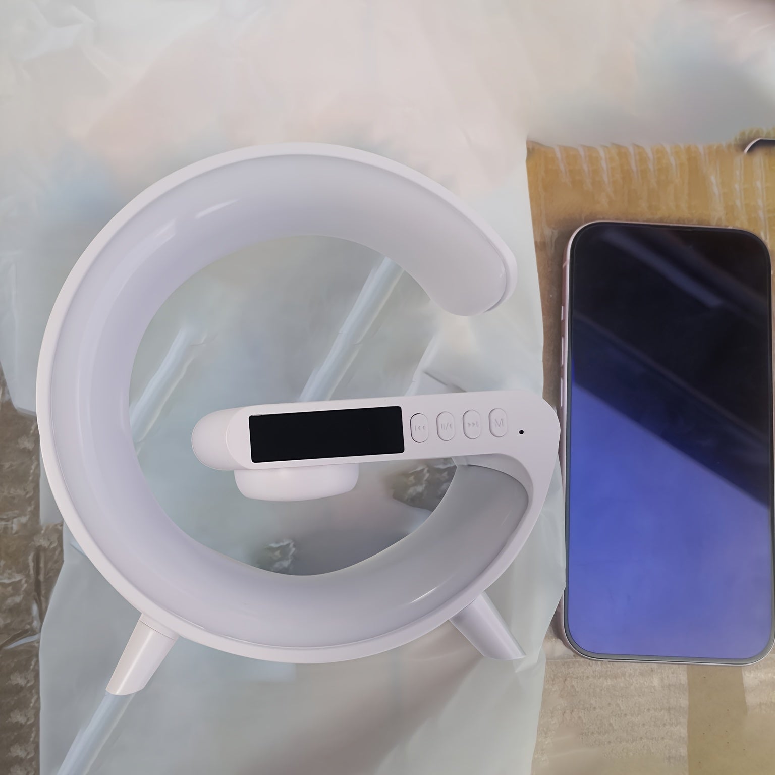 Wireless Charger Stand with RGB Lights Alarm Clock and Speaker for Bedroom and Living Room Decor