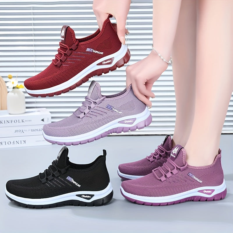 Ayollar uchun kundalik sport poyabzali, nafas oladigan mato, osongina kiyinadigan, dumaloq barmoqli, qora, qizil, to'q purple