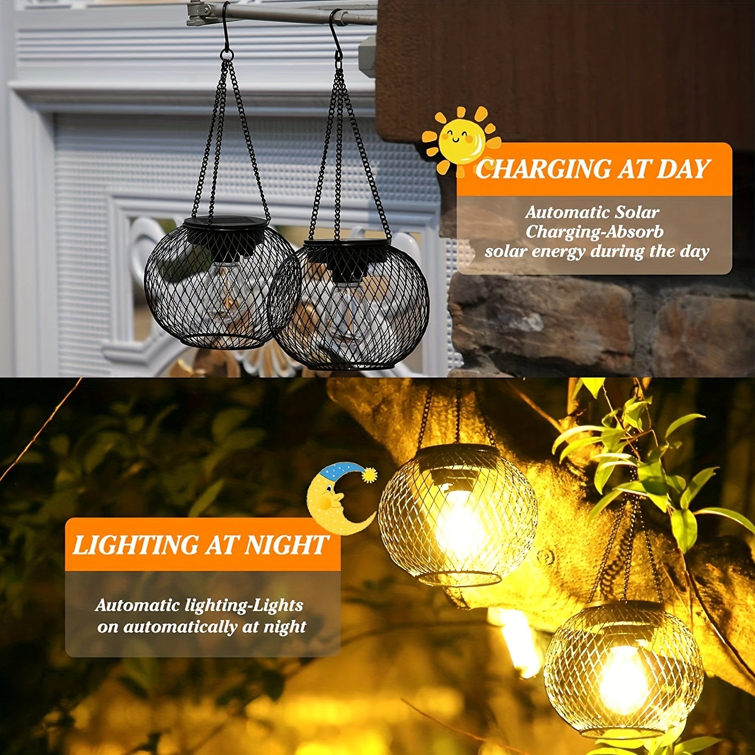 Solar Garden Lights Set of 2 Antique Metal Hanging Chandelier Style Outdoor Solar Pathway Yard Patio Lighting