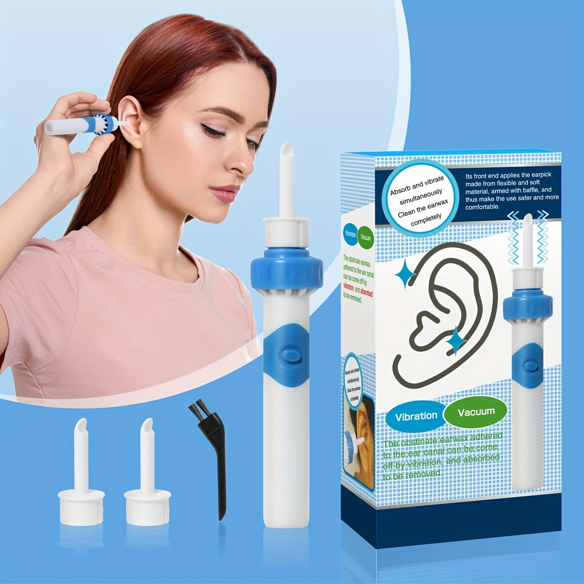 Battery-Free Earwax Cleaner Kit in Blue and White Ergonomic Design