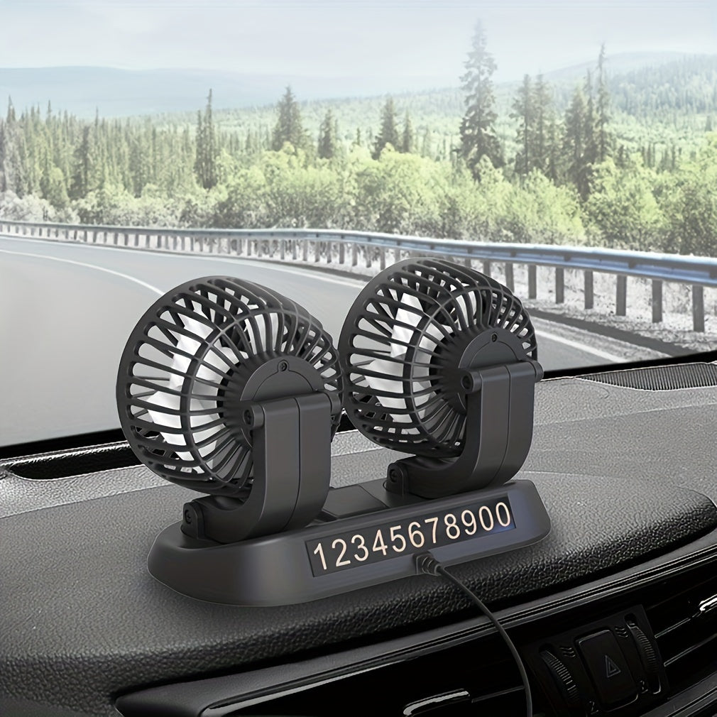 360° Rotatable Dual-Head Car Fan USB Powered Adjustable Wind Speed for Vehicle Ventilation