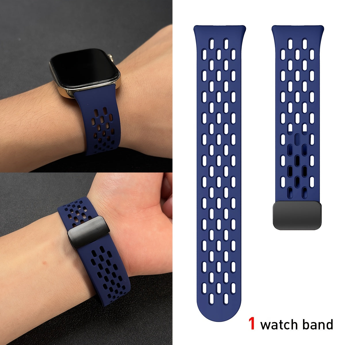 Silicone Watch Strap Breathable Multi-Hole Magnetic Folding for Fitness Tracker