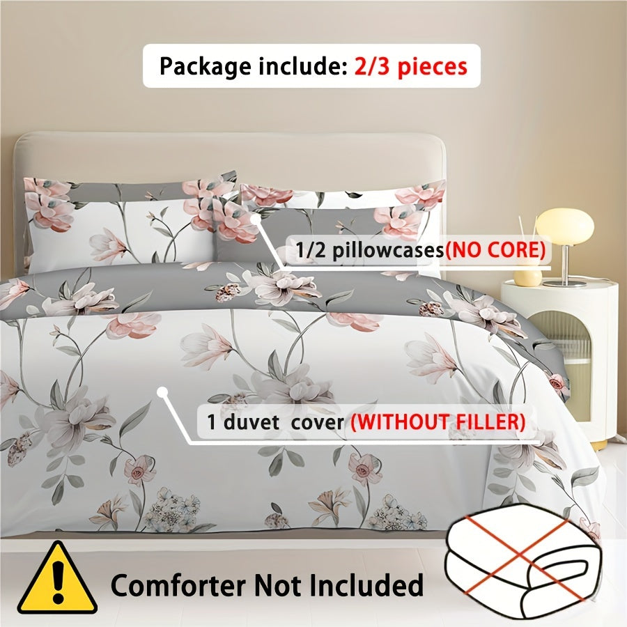 Flower Duvet Cover Set 2/3 Pieces All-Season Washable Skin-Friendly Bedding
