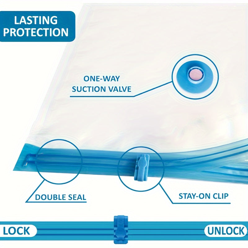 20 ta vakuum siqish saqlash sumkasi to'plami, kiyimlar, ko'rpa va ko'ylaklar uchun havo o'tkazmaydigan saqlash idishlari, yotoqxona, shkaflar va yotoqxonalarda joyni tejovchi tashkilotchi, sayohat uchun zarur joyni tejovchi
