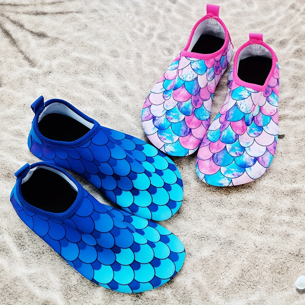 Toddler Girls Water Shoes Fish Scale Print Lightweight Summer Beach Slip-On