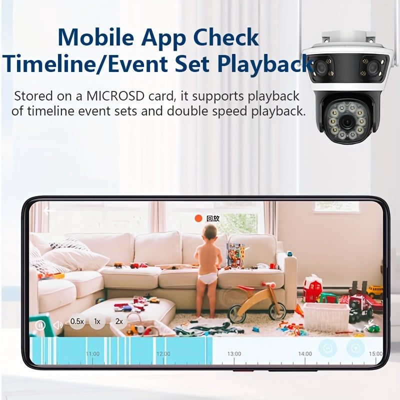 1080P HD Wi-Fi Aqlli Uy Xavfsizlik Kamerasi, 360° PTZ Kechqurun Ko‘rish va Harakat Signalizatsiyasi bilan