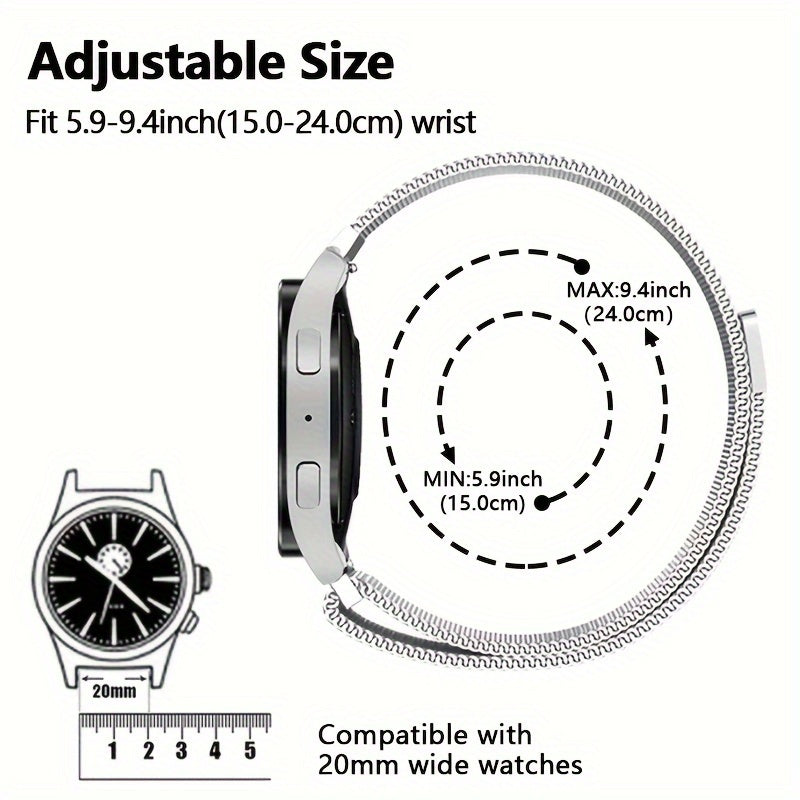 20mm Stainless Steel Mesh Watch Band Magnetic Mesh Strap for Samsung Galaxy Watch and Amazfit Bip U Pro GTS