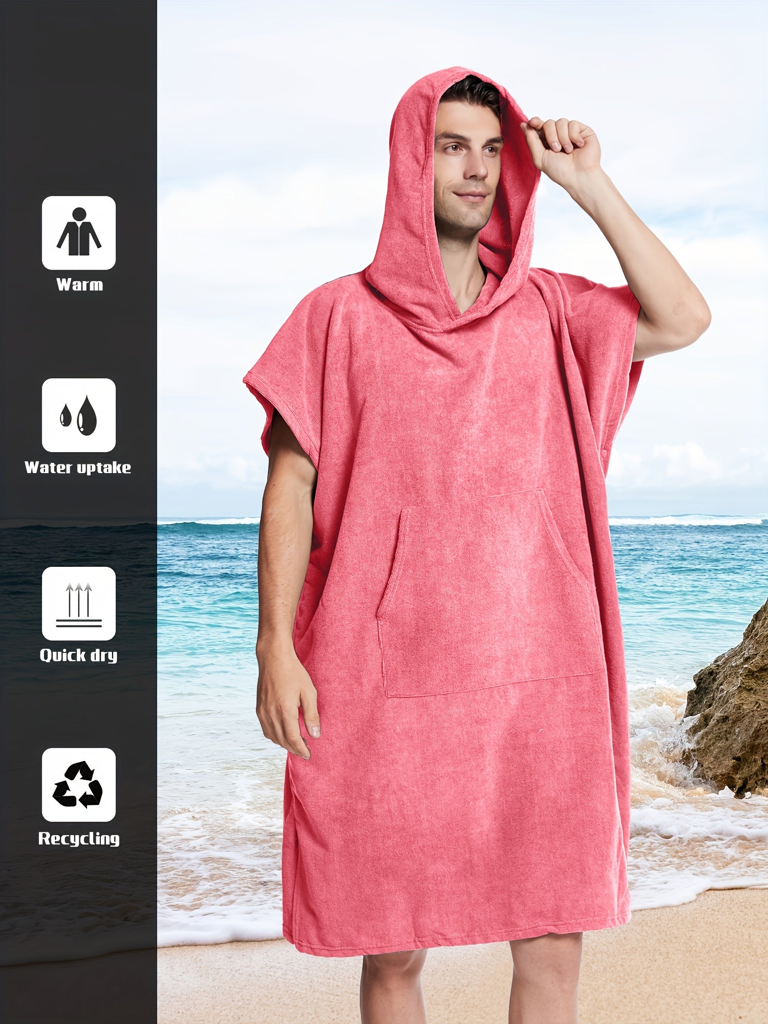 Men's Quick-Dry Hooded Towel Robe with Split Hem for Home and Bath