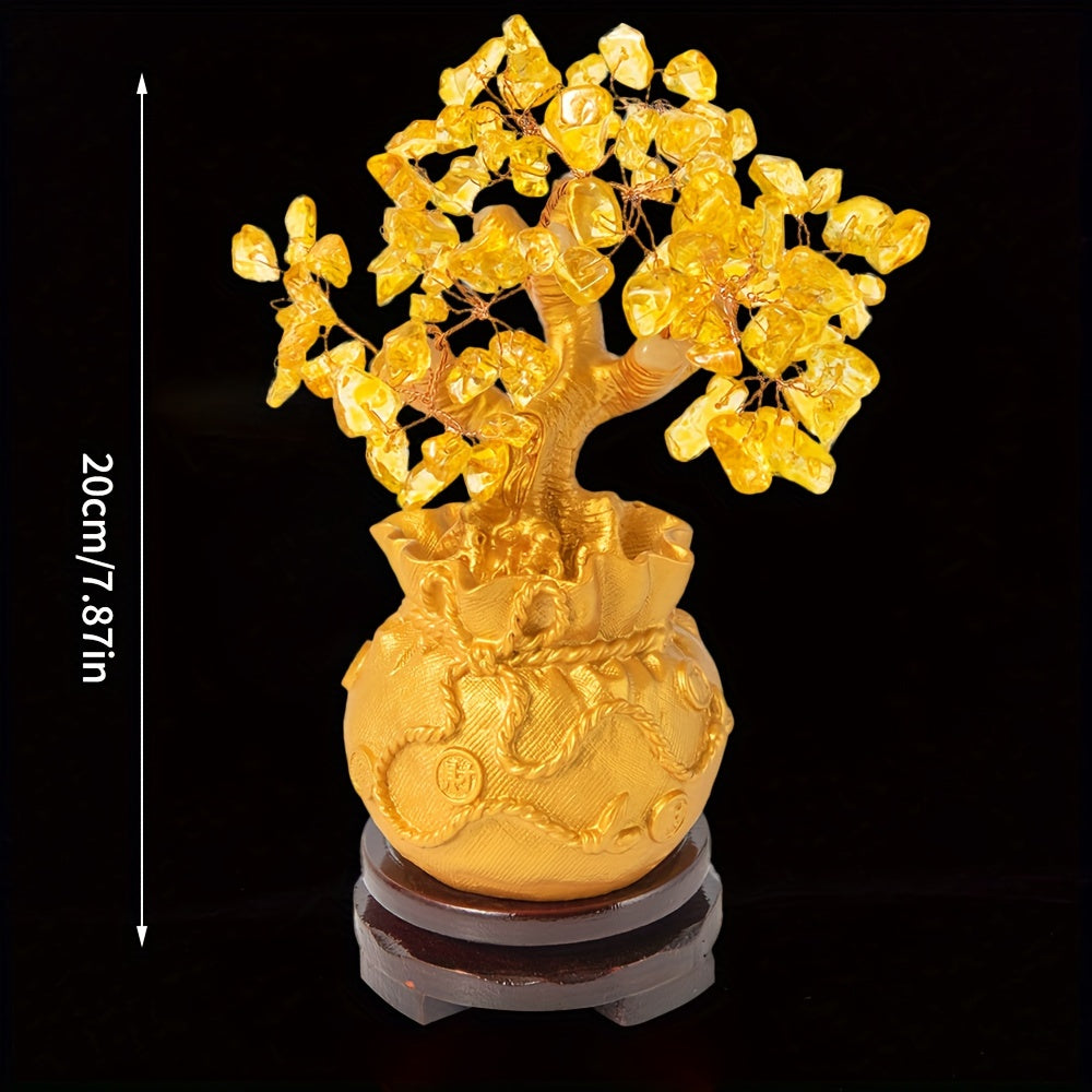 Golden Crystal Money Tree Decor in Intricate Pot for Prosperity and Wealth