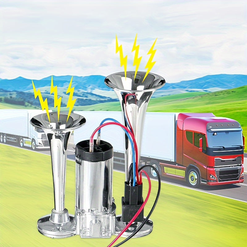 Universal Electric Dual Air Horn Kit for Vehicles, Loud, 12/24V