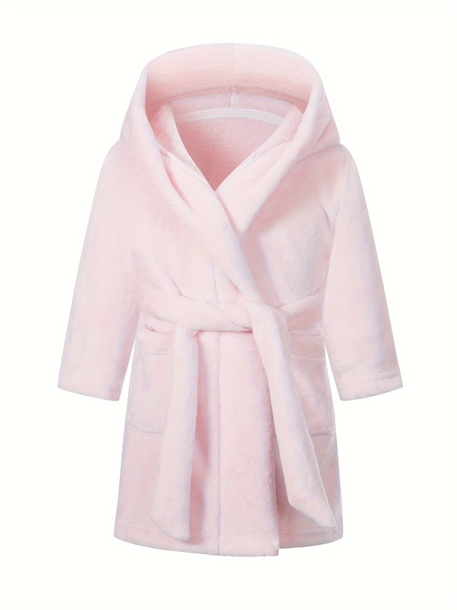 Children's Hooded Flannel Bathrobe for Kids Solid Color Coral Fleece Autumn Winter Lounge Wear