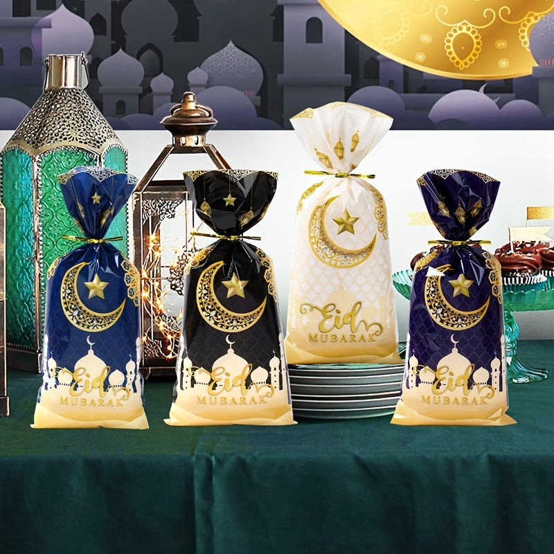 Eid Mubarak Candy Bags Set of 25 50 or 100 Black White Blue Plastic Ramadan Eid Decorations