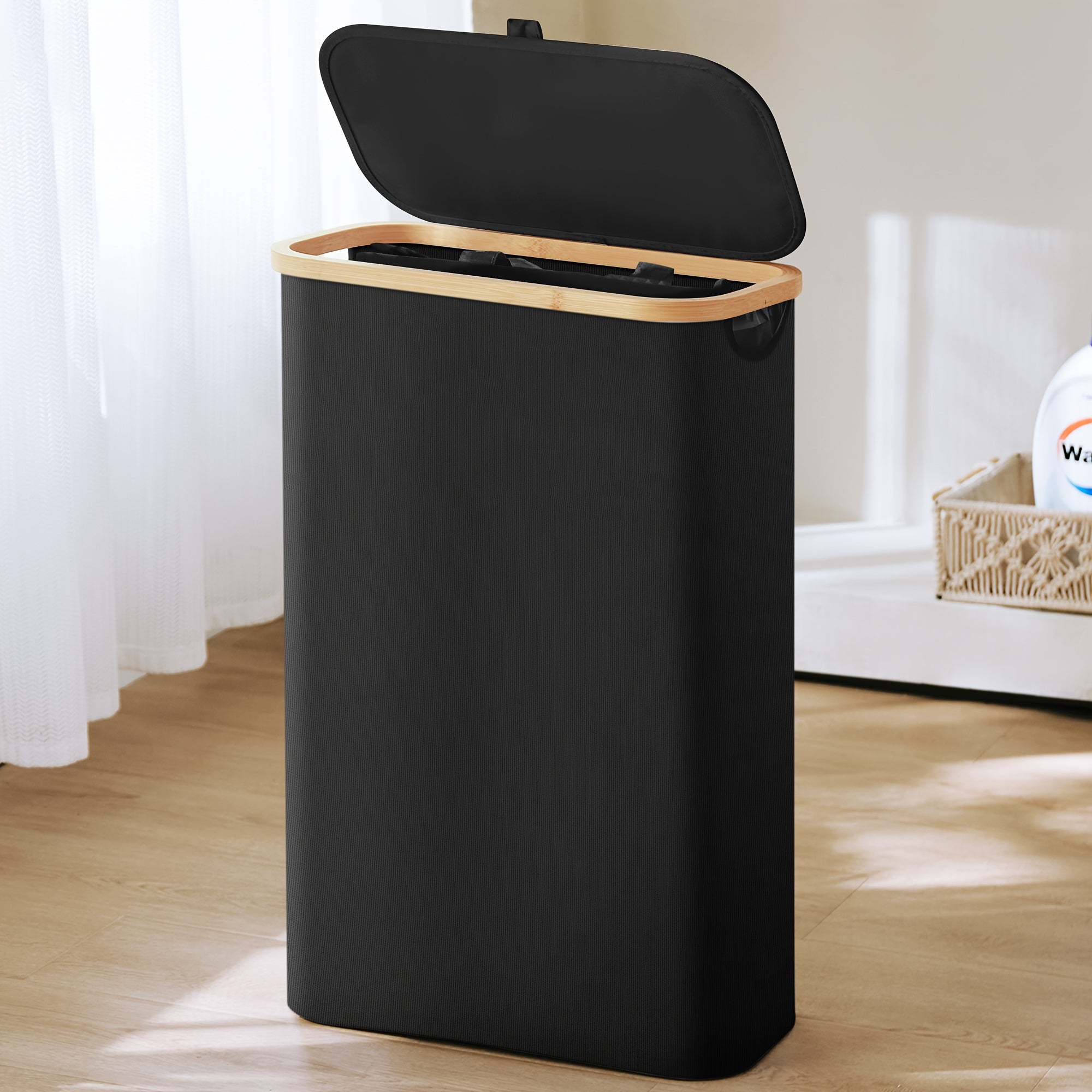 Large Foldable Laundry Hamper with Lid and Removable Inner Bag in Black Grey or White