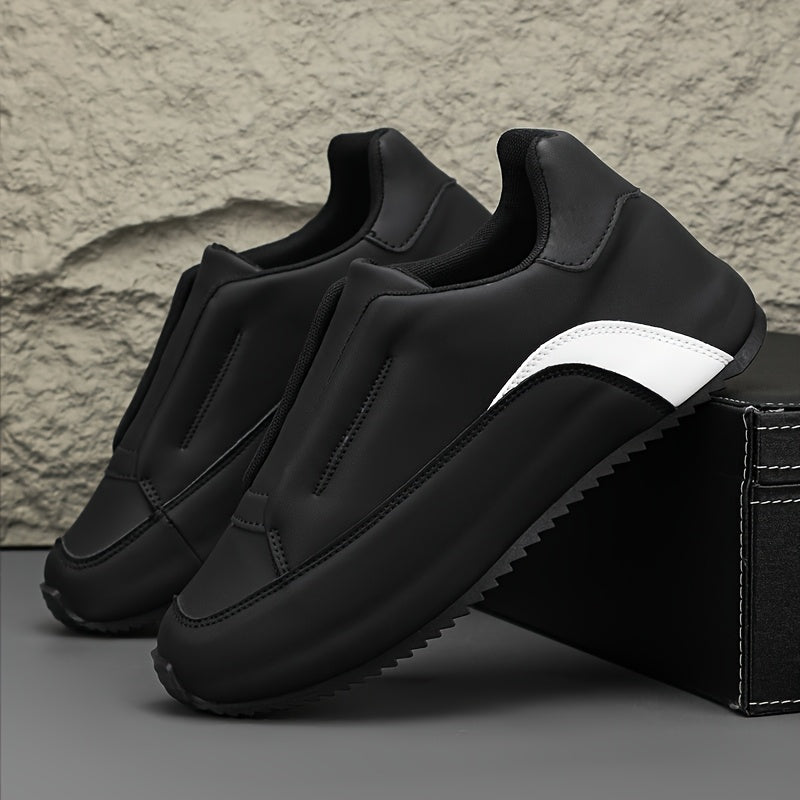 Men's Casual Slip-On Sneakers Black White Thick Sole Height Boosting Low Top Round Toe All-Season