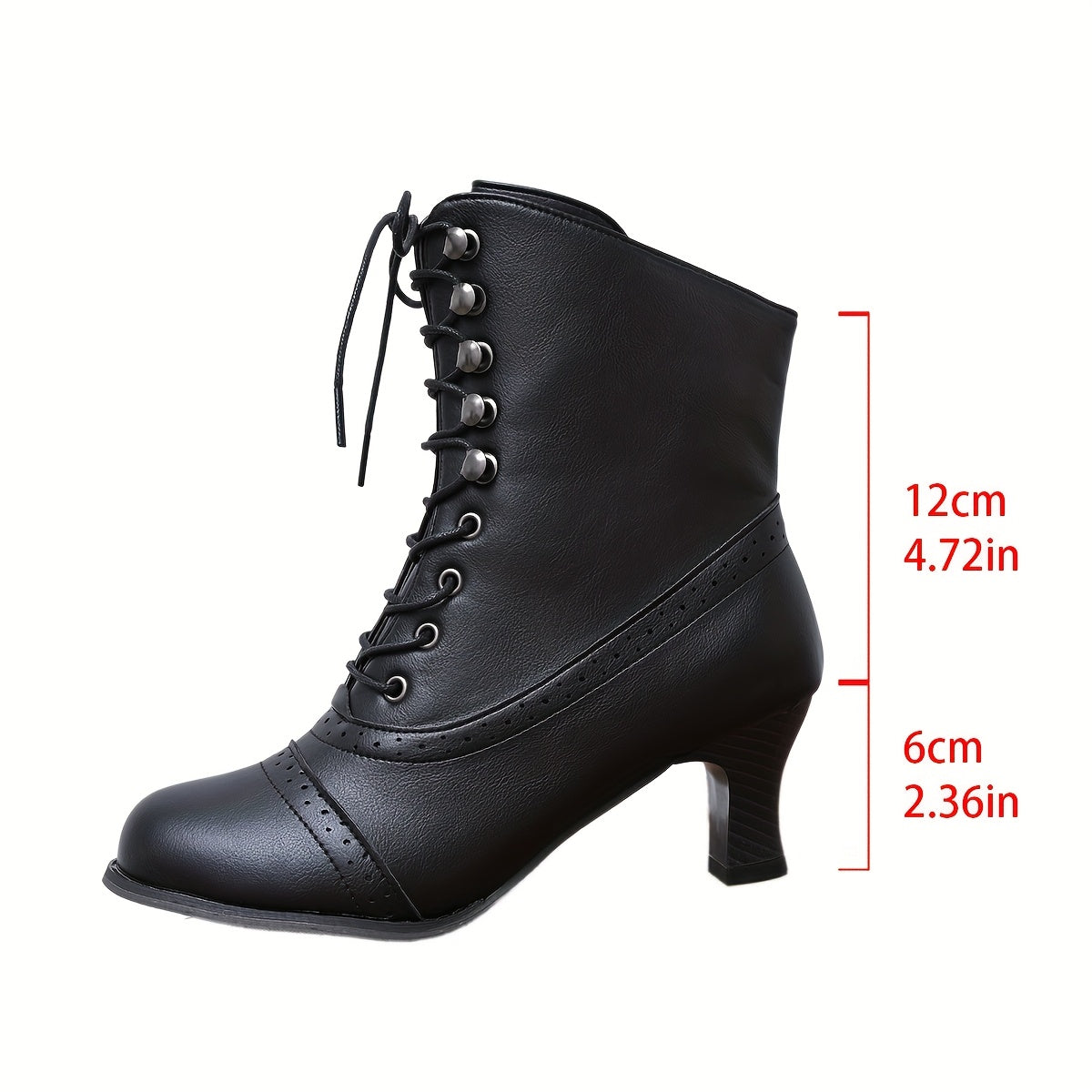 Women's Ankle Boots Faux Leather Chunky Heel Lace-Up Zipper Black