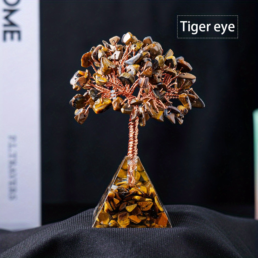 Decoración de árbol de cristal con base de pirámide de piedra natural para meditación, alineación de chakras, Feng Shui